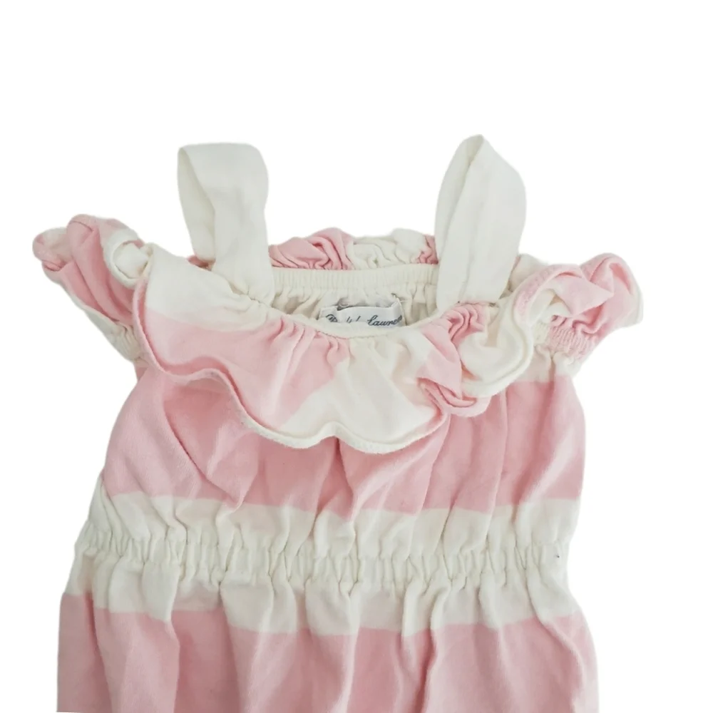 Ralph Lauren 3 Months Baby Girl Pink and White Striped Ruffle Romper